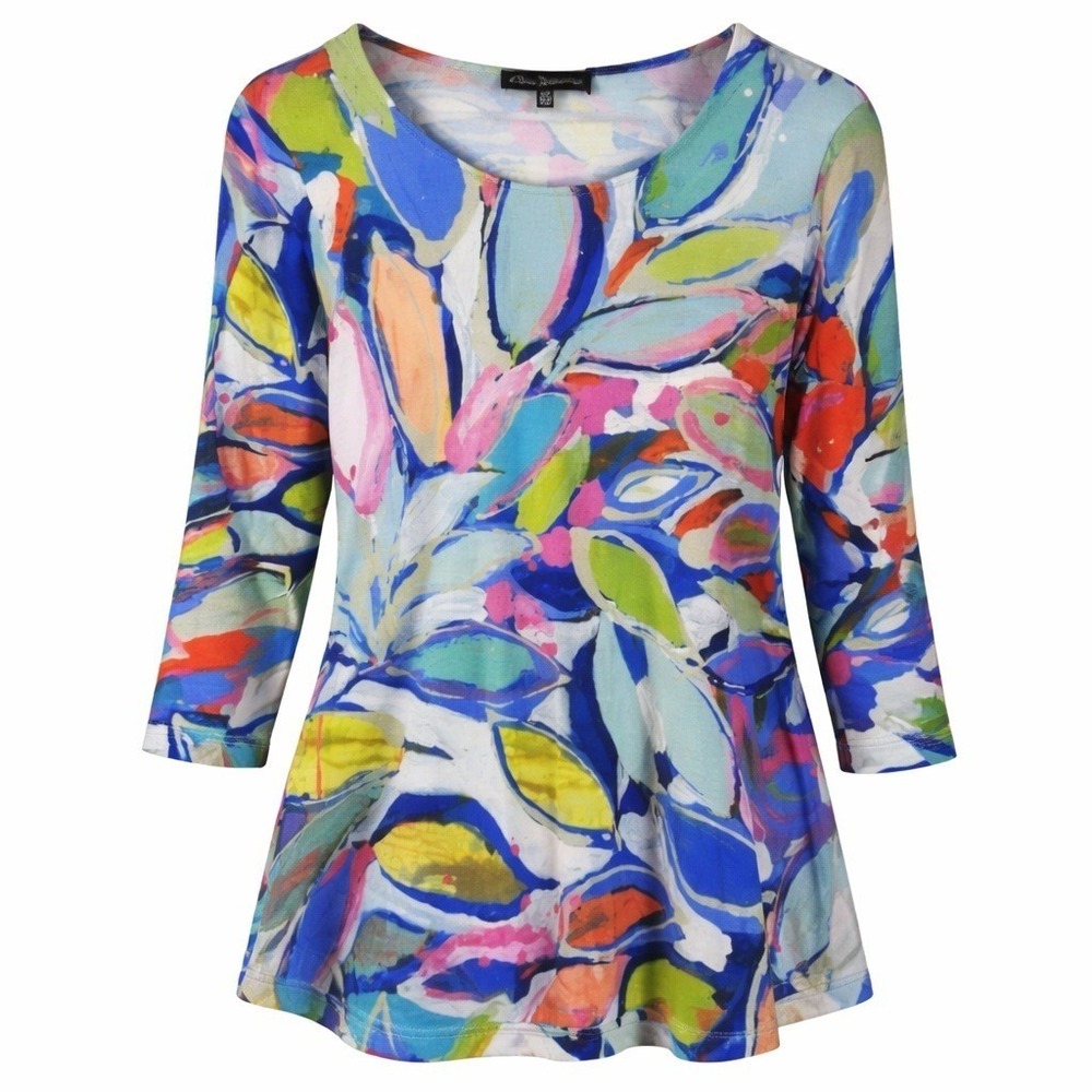 Claire Desjardins Women's S Tunic Top Multicolor Abstract 3/4 Sleeve